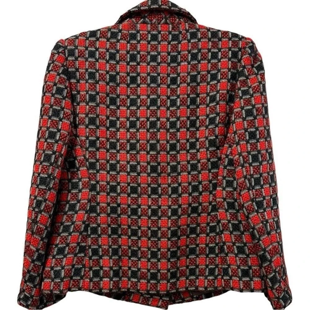 Givenchy‎ Boutique Vintage Wool Blend Skirt Suit Red Black Check 10 / 12